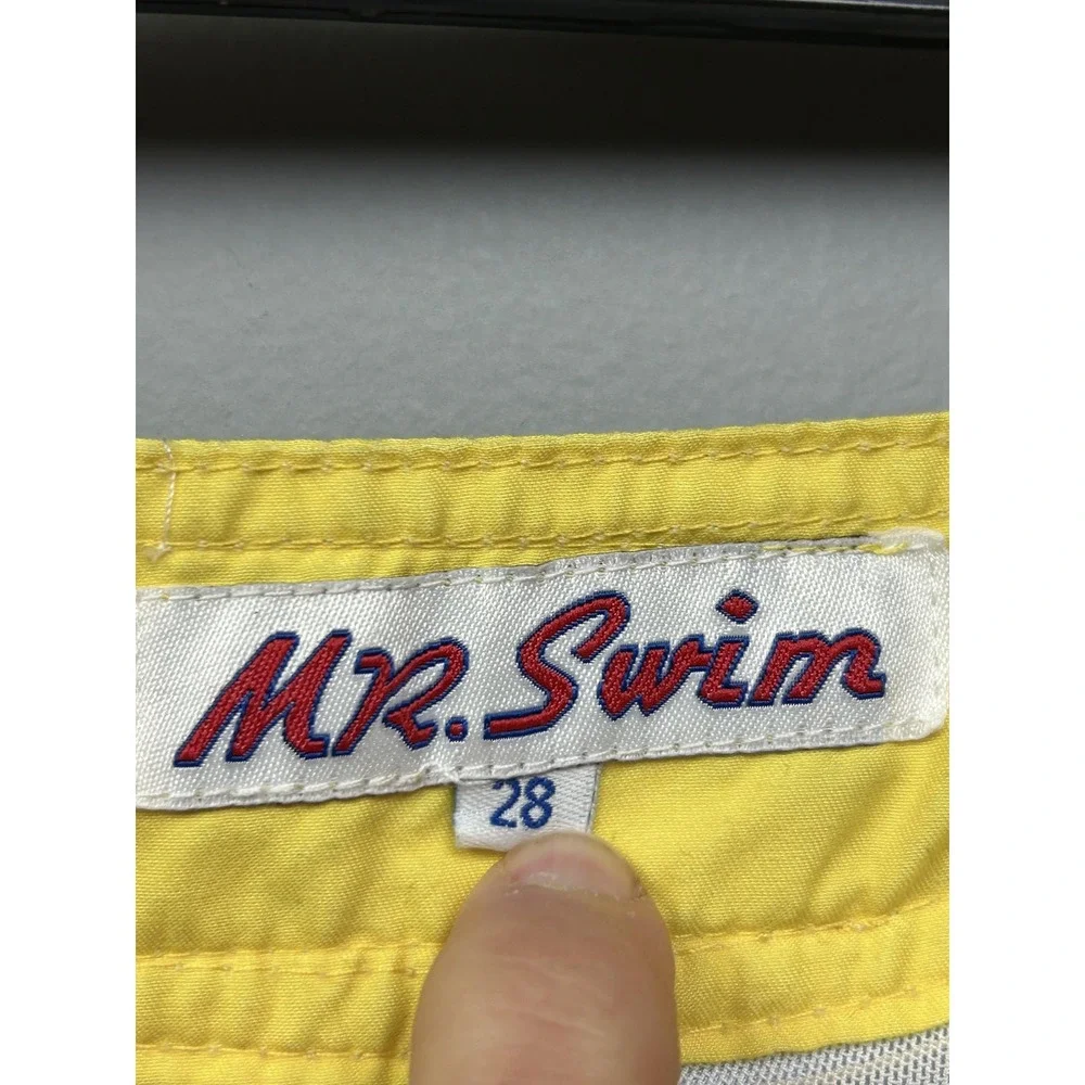 Mr Swim Swim Trunks Mens 28 Blue Yellow Geometric Floral Board Shorts Lace Up
